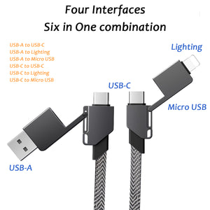 100W 6-in-1 Multi Charging Cable, Ultra-Fast Charging Portable Keychain Charger Cable