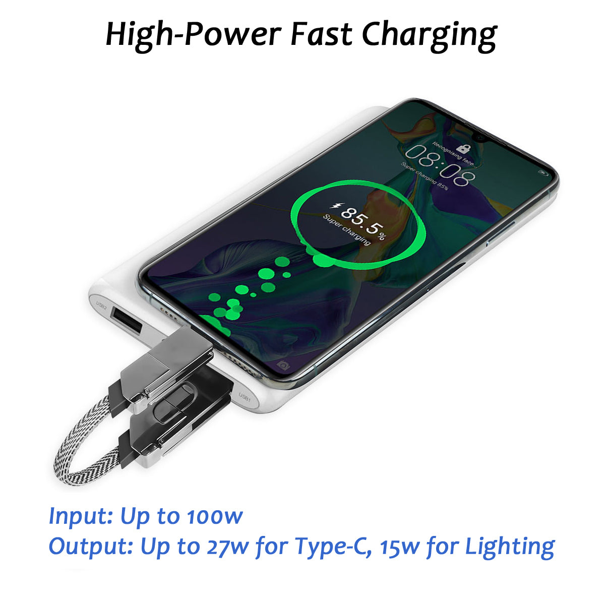 100W 6-in-1 Multi Charging Cable, Ultra-Fast Charging Portable Keychain Charger Cable